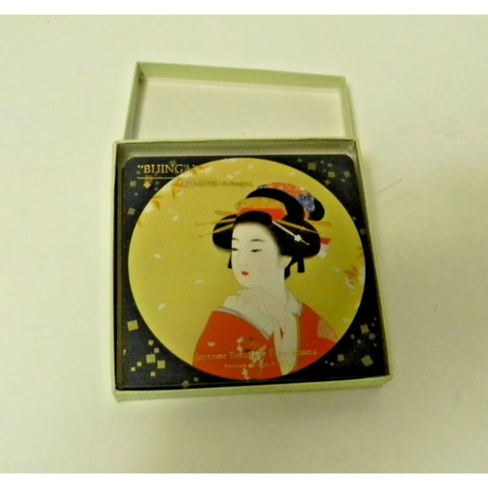 Peacock Cards Bijinga Coasters Set of 6 Japanese Beauty in Four Seasons NOS